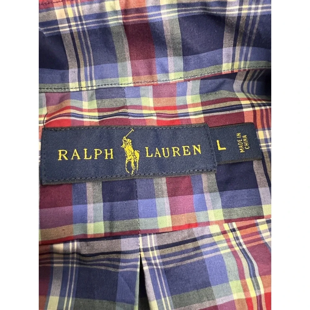 Polo Ralph Lauren Button Down Shirt Sz L Classic Red Blue Plaid Americana Preppy
